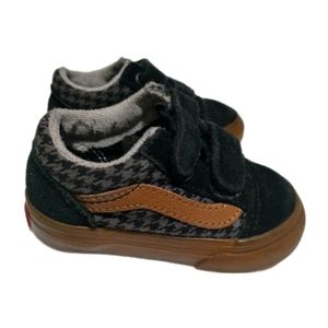 Vans black, grey and brown Old Skool kids shoes with Velcro straps